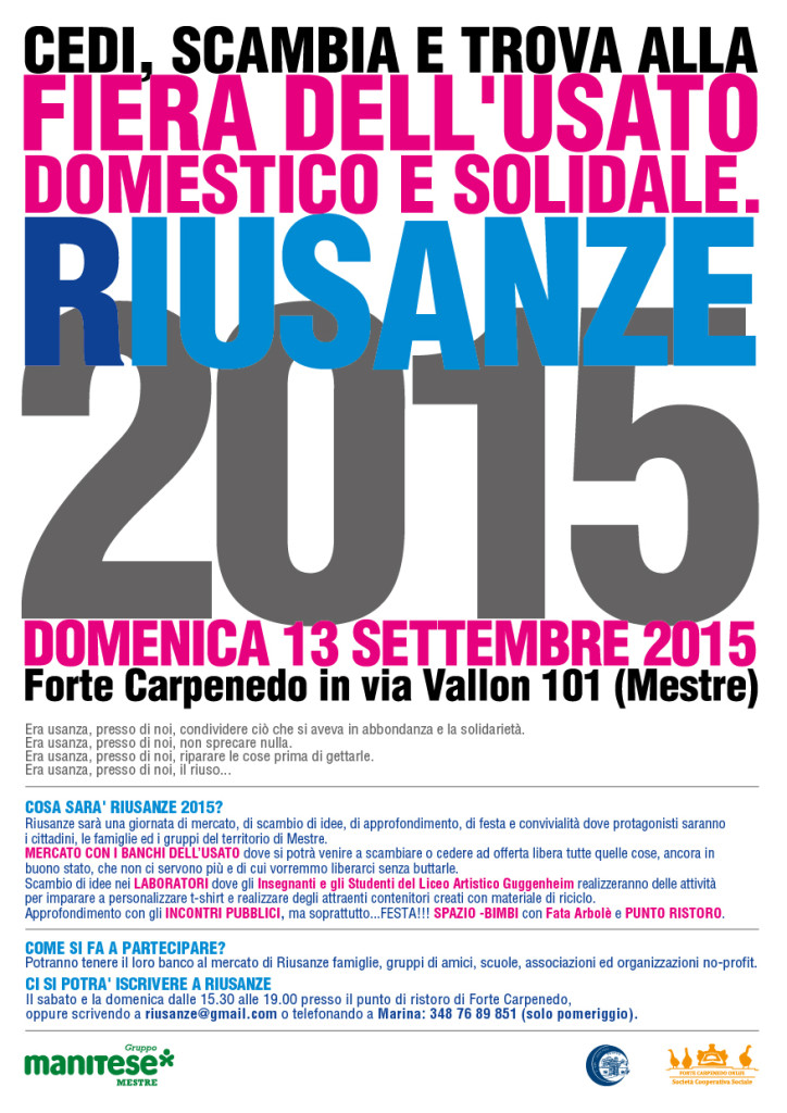 RIUSANZE 13 SETTEMBRE 2015 | Fiera dell'usato domestico e solidale a Mestre (Ve)